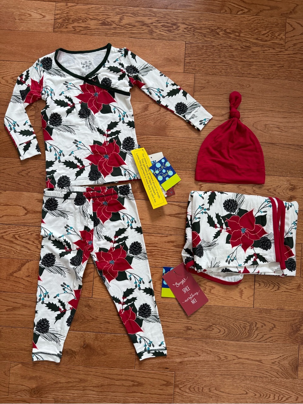Kickee pants 2T kimono Pajamas & NB-3M swaddling blanket & hat, both NWT